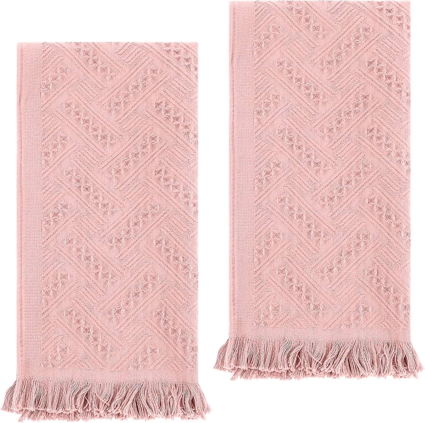 2 Pcs Hand Towels Bathroom, 30×13 Inch Boho Decorative Hand Towels Turkish Soft Face Towel for Boho Bathroom Decor Farmhouse Kitchen Hotel Spa Guest (Pink)