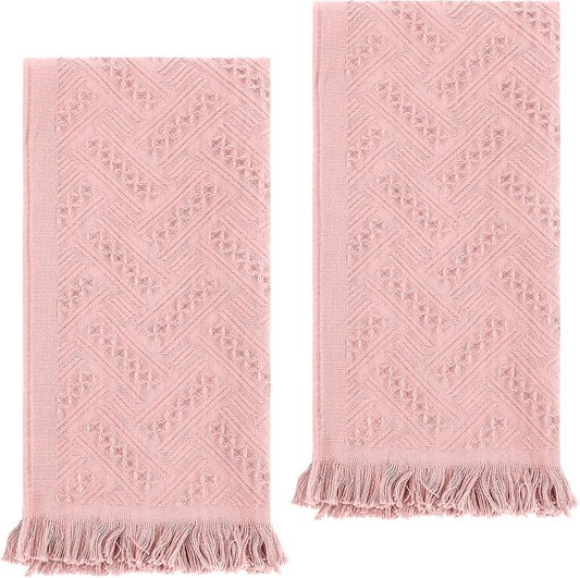 2 Pcs Hand Towels Bathroom, 30×13 Inch Boho Decorative Hand Towels Turkish Soft Face Towel for Boho Bathroom Decor Farmhouse Kitchen Hotel Spa Guest (Pink)