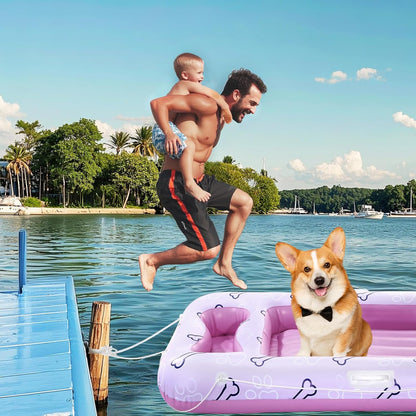 Dog Pool Float Inflatable for Small to Large Dogs, Stable Holds 220lbs | Pet Float Raft Built-in Snack & Toy Storage, Anti-puncture PVC, for Outdoor Lake Pool Pet Water Park, Travel-friendly