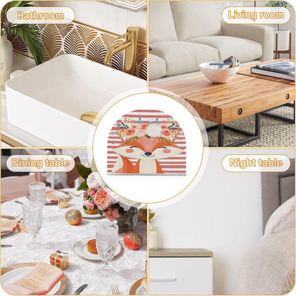 Napkin Holder for Table,Cute Fox Pink Stripe Napkin Holders Tissue Dispenser Clear Acrylic Cocktail Napkins Paper Towel Storage Holder for Kitchen Bathroom Decor