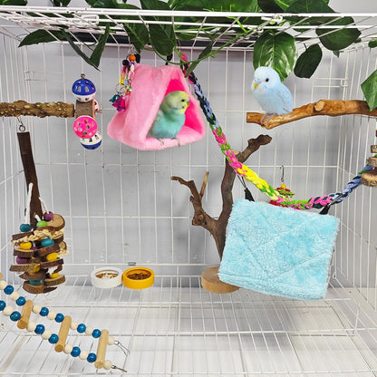 2Pcs Bird Tent Plush Hammock Hanging Warm nest 6.3''X5.1''X4.7'' Cage Parrot Snuggle Sleeping Bed hut Hideout Cave for Eclectus Parakeet Cockatoo Cockatiels Conure Lovebird