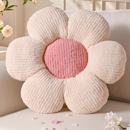 Flower Pillows, Cute Daisy Shaped Throw Pillow, Small Cream Pink Floor Cushions for Gifts, Kids Decorative Pillows for Living Room Sofa Bedroom Bed, 15.7x15.7 Inch