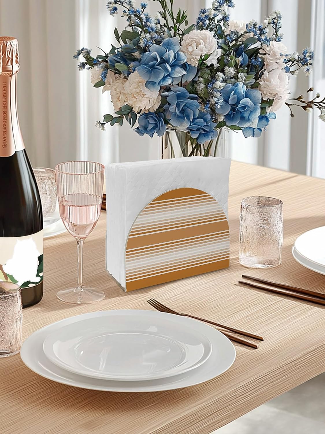Napkin Holder Irange Striped Standing Napkin Dispenser Tissue Countertop Organizer 2 Pack Ombre Classic Stripes Lines Acrylic Paper Napkin Holders for Table Kitchen Dining Cocktail Home Party Cafe Bar
