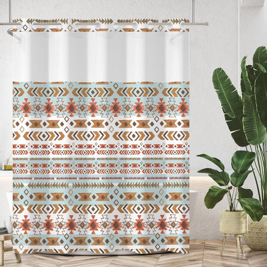 Boho Shower Curtain with Snap in Liner No Hook Mid Century Abstract Curtains for Bathroom Decorations Arch Sun Palm Leaf Waterproof Fabric Bath Accessories Washable 71x74 Inch
