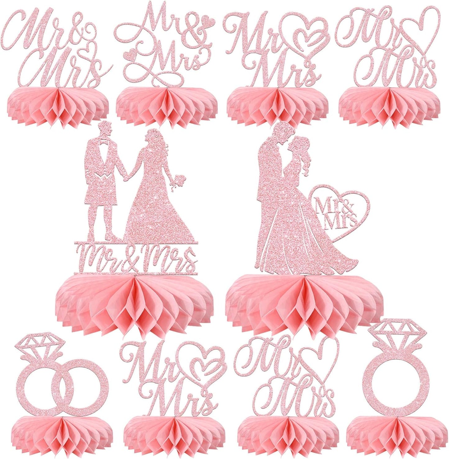 Rsstarxi 8 Pack Mr and Mrs Table Honeycomb Centerpieces Wedding Engagement Party Decorations Wedding Centerpieces for Table Bridal Shower Decorations for Engagement Birthday Party Decorations Pink