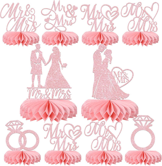 Rsstarxi 8 Pack Mr and Mrs Table Honeycomb Centerpieces Wedding Engagement Party Decorations Wedding Centerpieces for Table Bridal Shower Decorations for Engagement Birthday Party Decorations Pink