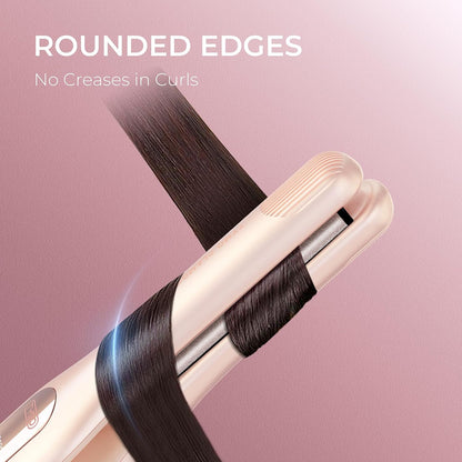 TYMO Mini Flat Iron for Short Hair, Portable Curling Iron for Travel, Hair Straightener and Curler 2 in 1, Small Pencil Flat Iron with Curved, Pink