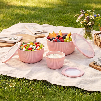 BoxedHome Mixing Bowls with Lids Set, 4 Packs BPA-Free Plastic Prep Bowls for Kitchen, Dishwasher & Microwave Safe, Pink