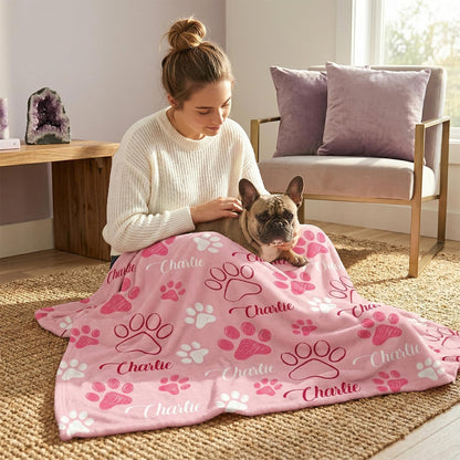 Custom Dog Blankets with Pet Name Personalized Pink Paw Dog Blanket, Customized Dog Blanket for Medium Puppy Small Large Dogs, Washable All-Season Air-conditioned Rooms Blankets Dog Gifts 30" x 40"