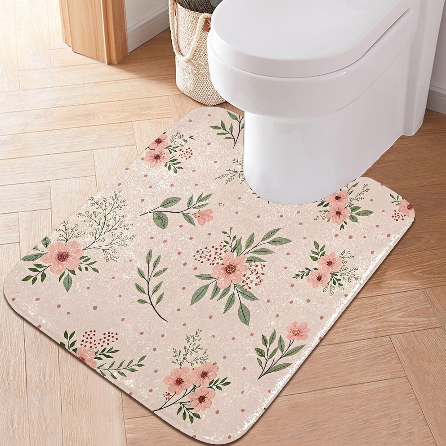 Elegant Flowers Pink Bathroom Mat Rug 24" x 16" Non Slip Super Absorbent Quick Dry Bath Mats for Bathtub Fluffy Rugs