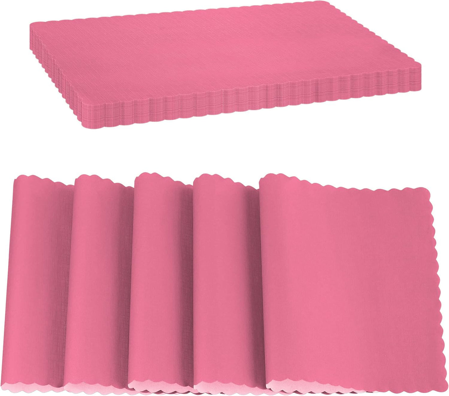 Paper Placemat Disposable, Bright Pink Place Mats with Scalloped Edges, Durable Paper Placemat for Holiday Wedding Party Supplies Decor, 9.75 X 14 Inches, Pack of 50 - by SparkSettings