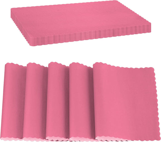 Paper Placemat Disposable, Bright Pink Place Mats with Scalloped Edges, Durable Paper Placemat for Holiday Wedding Party Supplies Decor, 9.75 X 14 Inches, Pack of 50 - by SparkSettings