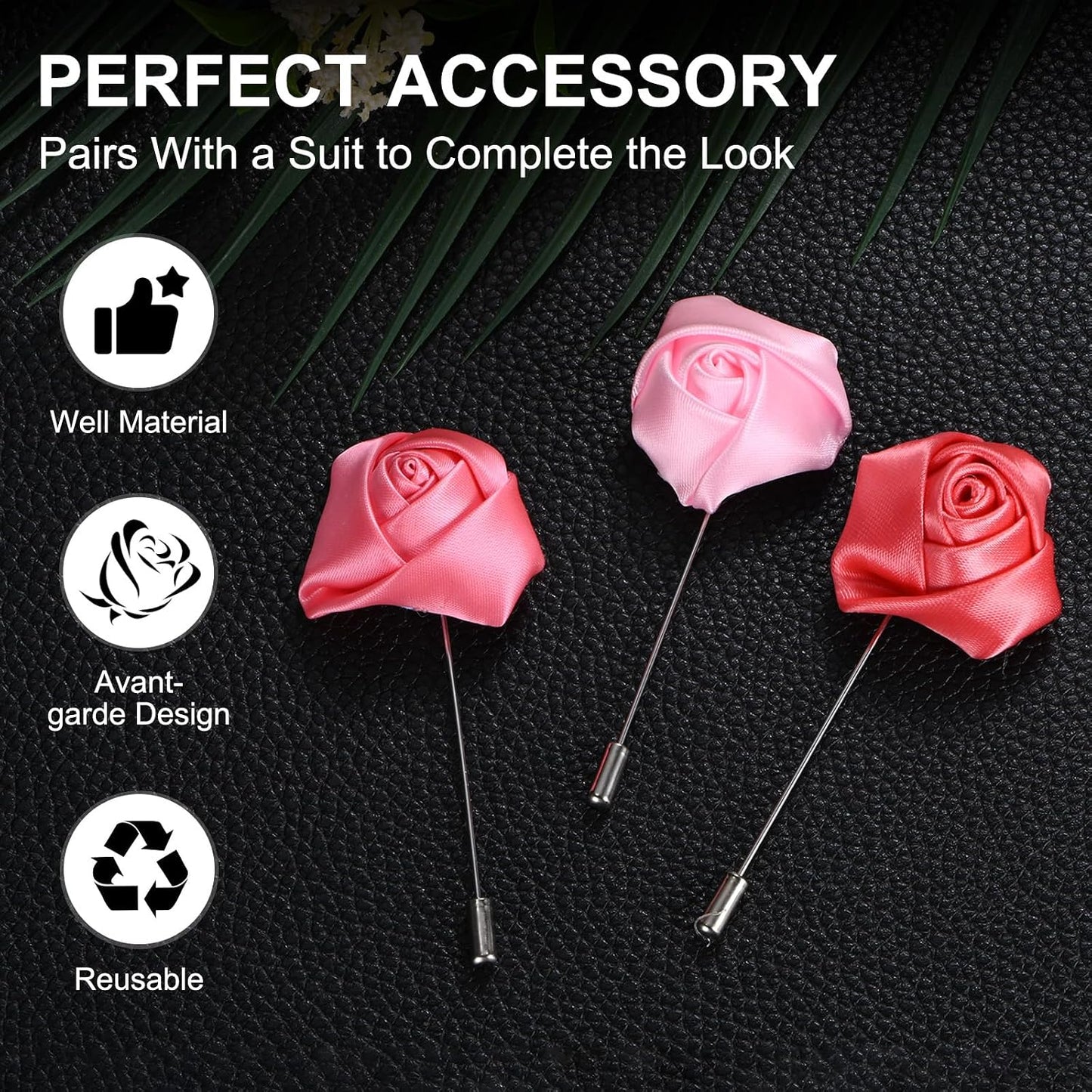 M METERXITY 12-Pack Flower Lapel Pins for Men, Rose Boutonnieres Pin Groom Boutonnieres for Wedding/Dance/Party, Men Lapel Pins for Suits Satin Flower Corsage [Dark Pink]