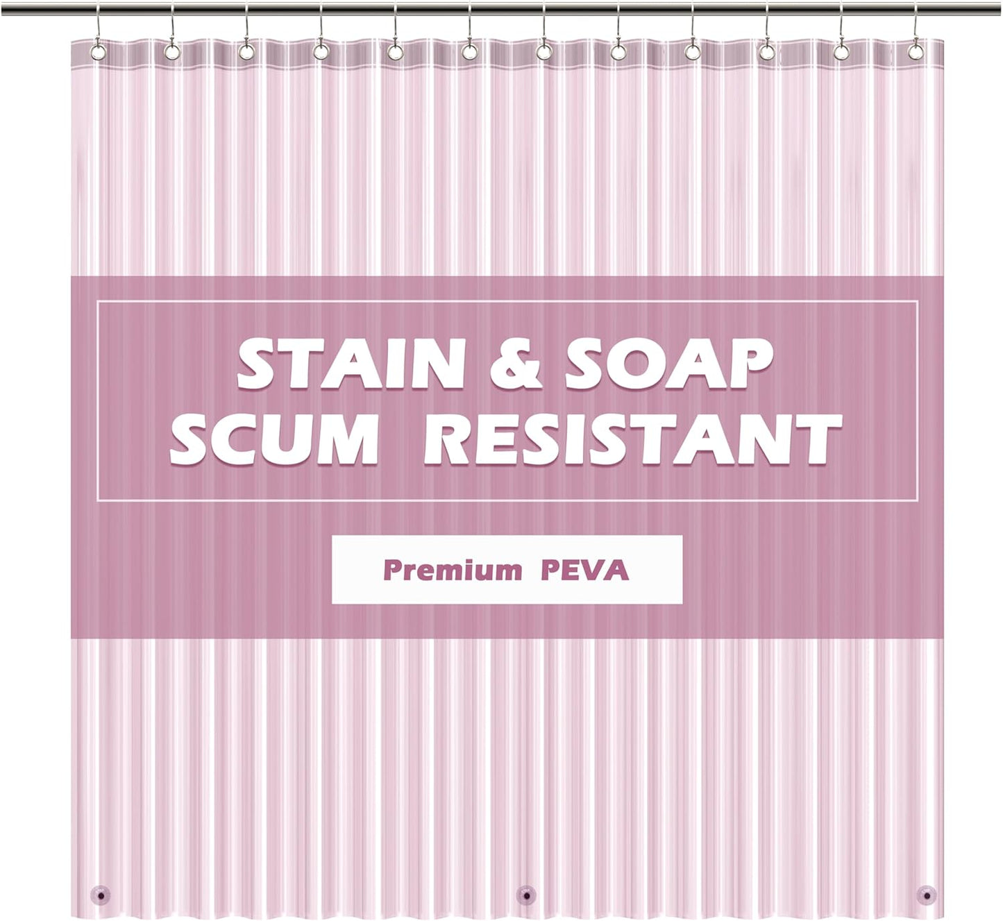 EHZNZIE Pink Shower Curtain Liner 72x72, PEVA Waterproof Bath Curtain, No Chemical Smell, 3 Weighted Magnets, Durable with Rustproof Metal Grommets