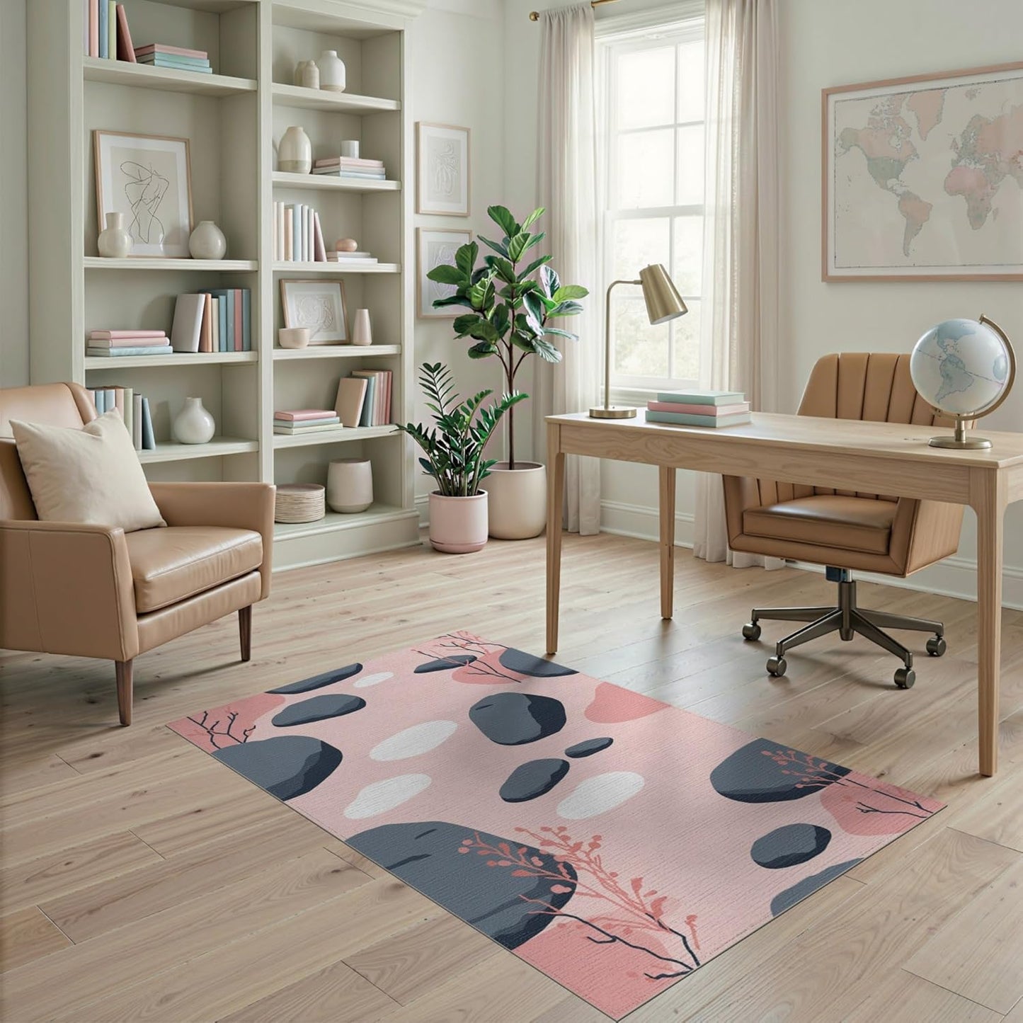 4'x6' Washable Abstract Stone Accent Rug, Gray Non-Shedding Small Carpet for Playroom, Bedroom, Reading Nook, Pet Friendly & Kids Safe Play Mat | Ref:2140293