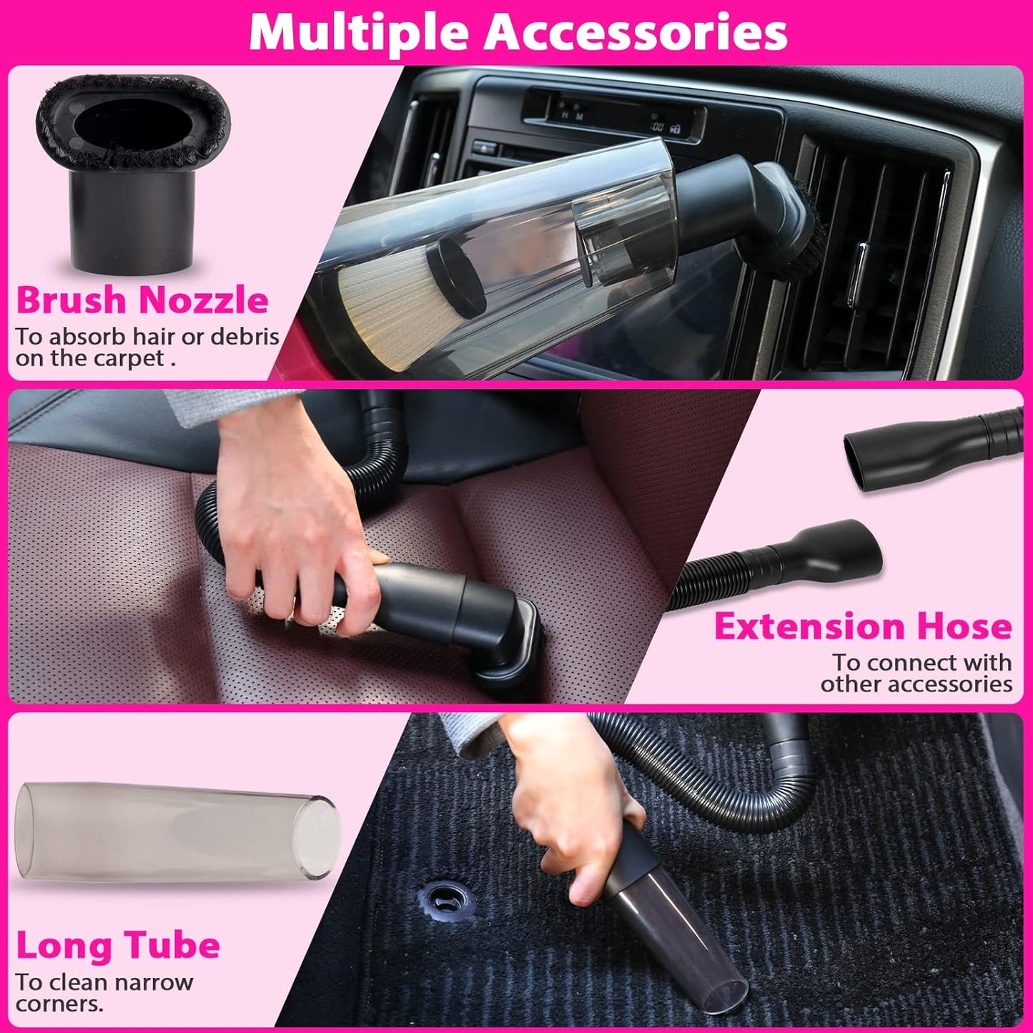 THINKWORK Car Detailing Kit Interior Cleaner, Car Cleaning Kit with 8000PA Cordless Pink Handheld Vacuum Cleaner, Car Interior Detailing Brush Set, Pink Car Accessories, Gift for Women