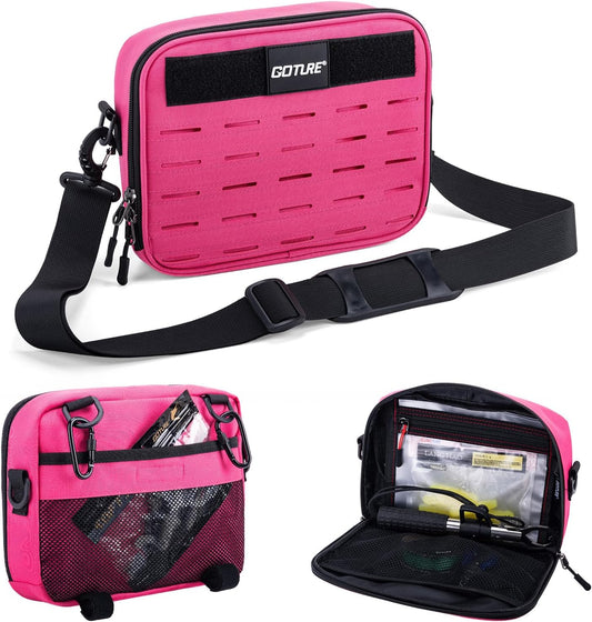 Goture Fishing Tackle Bag, Bait Storage Binder with Detachable PVC Clear Sleeves, 900D Water-Resistant Pink Sling Bag, Soft Bait Hooks Sinkers Fishing Accessories Storage for Saltwater & Freshwater