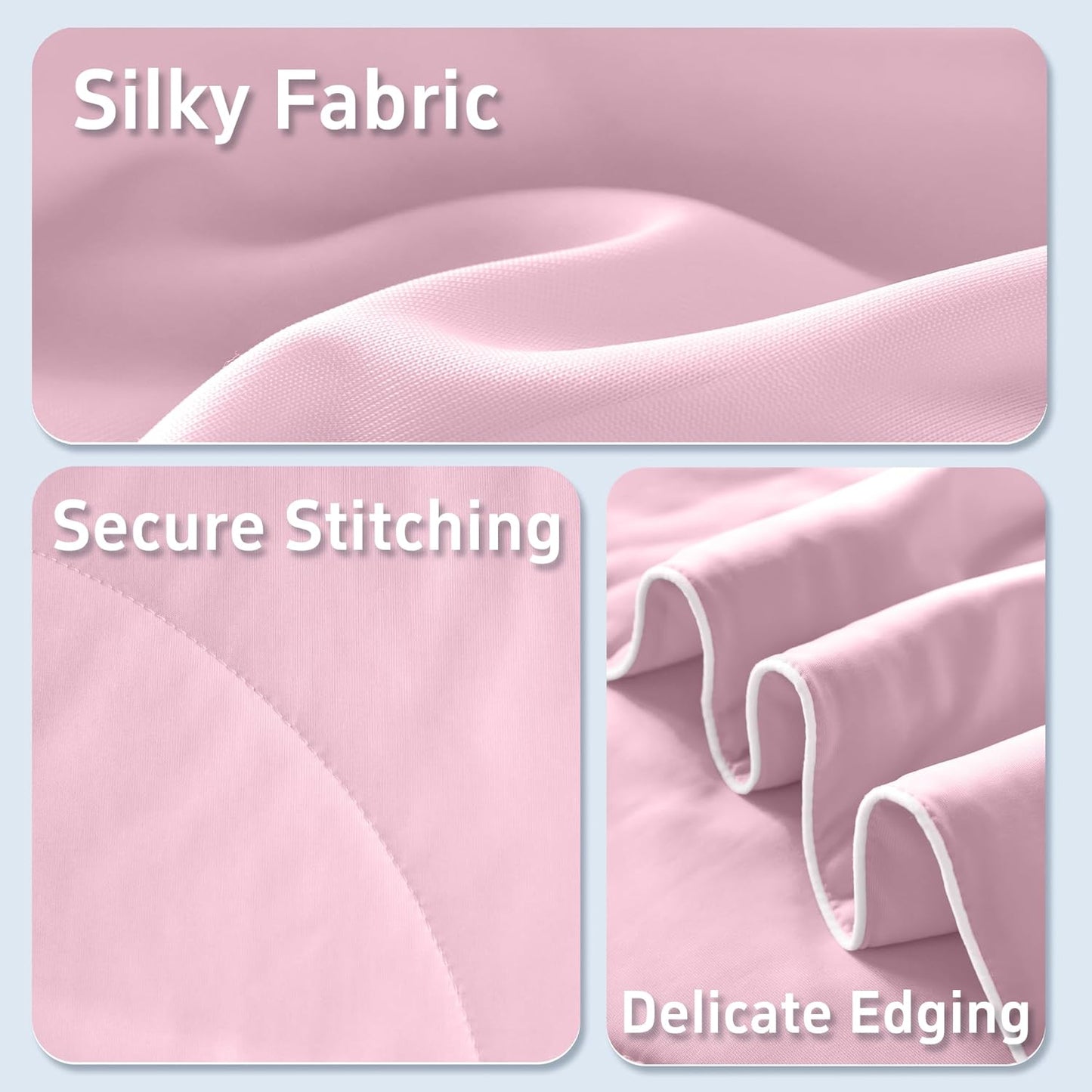DOWNCOOL Cooling Comforter Queen Size, Lightweight Blanket for Hot Sleepers with Cooling Pillowcases, 3-Piece Bedding Set for Night Sweats & Moisture-Wicking Quick-Dry Fabric, Pink 90″x90″