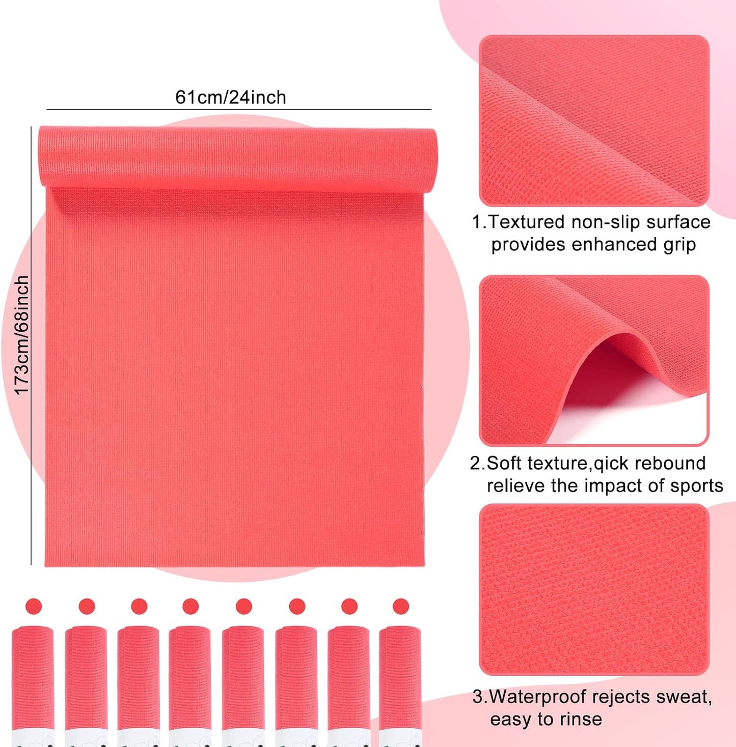 Amylove 12 Pieces Yoga Mats Bulk 68x24x0.12 Inch Exercise Non Slip Fitness Workout Mats for Women Men Home Workout Gym Yoga
