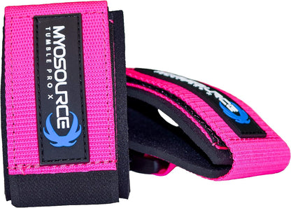 Myosource Kinetic Bands Tumble Pro X Ankle Straps Kit – Cheerleading Standing Tumbling Equipment, Gymnastics Backhandspring Trainer – Includes Flexibility Stunt Stretch Strap – Blue, Pink, Purple