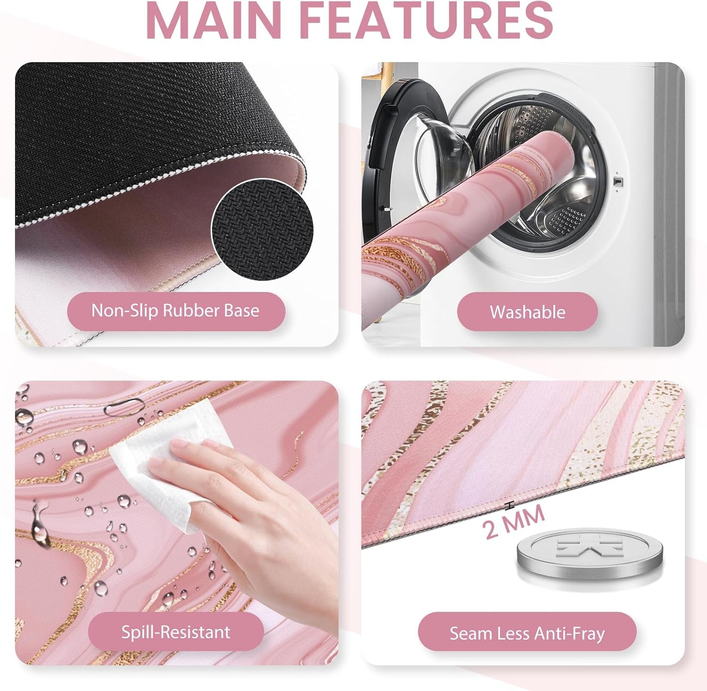 Light Pink Desk Mat Set with Mouse Pad and Memory Foam Wrist Rest, Soft Mat for Mouse and Keyboard, Large Office Desk Mat with Wrist Support, Smooth Surface, Non-Slip Base, 35.4 x 15.7 in