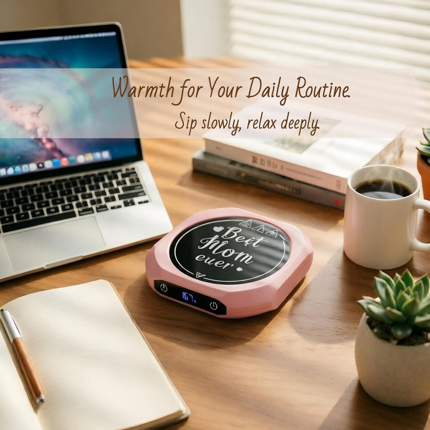 Coffee Mug Warmer with Timer for Desk, Auto Shut Off, Pink | 40W Fast Warmer & 3 Temp; Smart 1-12H Timer & Auto Shut-Off; Compact Pink Hot Plate for Desk; Ideal Gift for Mom & Wife