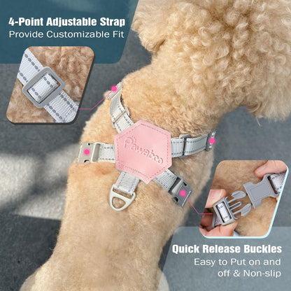 Pawaboo Small Dog Harness and Leash Set, Puppy Harness X-Frame No Pull No Choke, Dog Vest Harness Adjustable for Small Medium Sized Dogs,Soft Breathable Pet Harness for Walking Outing, M, Pink Daisy