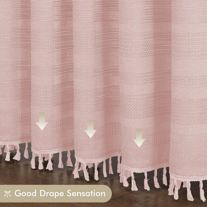 OVZME Small Stall Shower Curtain - Linen Textured Bathroom Curtain with Boho Tassel, Heavy Duty Farmhouse Bath Decor for RV Camper, Machine Washable, 36Wx72L Inches, Pink