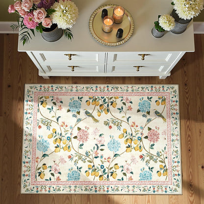 jinchan Area Rug 2x3, Floral Washable Indoor Entryway Doormat Chinoiserie Throw Non Slip, Low Pile Small Botanical Soft Rugs Retro Carpet for Bedroom Bathroom Decor Beige/Pink