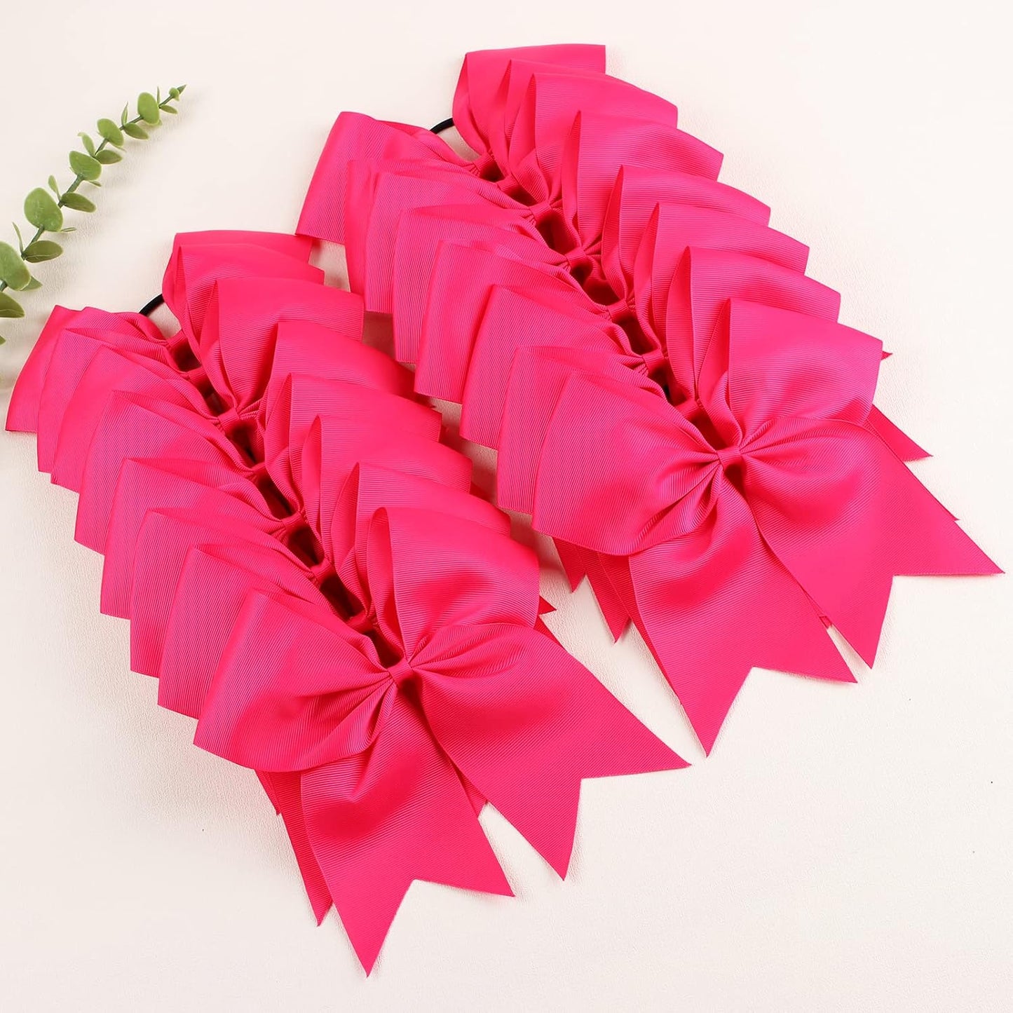 Oaoleer 21PCS 8" Large Cheer Bows Rose Pink Bows Jumbo Cheerleader Bow with Ponytail Holder Elastic Band Handmade for Cheerleading Teen Girls College Sports