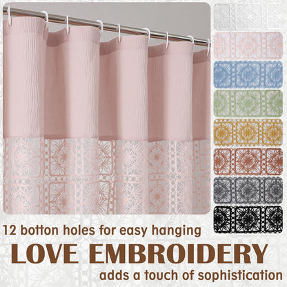OVZME Blush Pink Boho Shower Curtain 72 Inch Long for Bathroom, Heavy Weighted Textured Crinkle Fabric Shower Curtains with Embroidery Cutwork, Machine Washable Elegant Luxury Bath Curtain, 72Wx72L