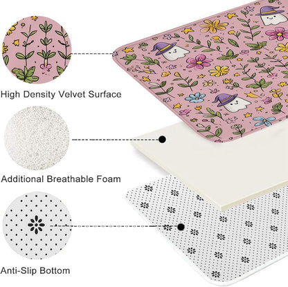 Floral Quick Dry Bath Mat, Cute Peach Flowers Pattern Absorbent Non Slip Shower Mat, Spring Memory Foam Washable Bath Rugs for Bathroom Decorative 20x32 Inch