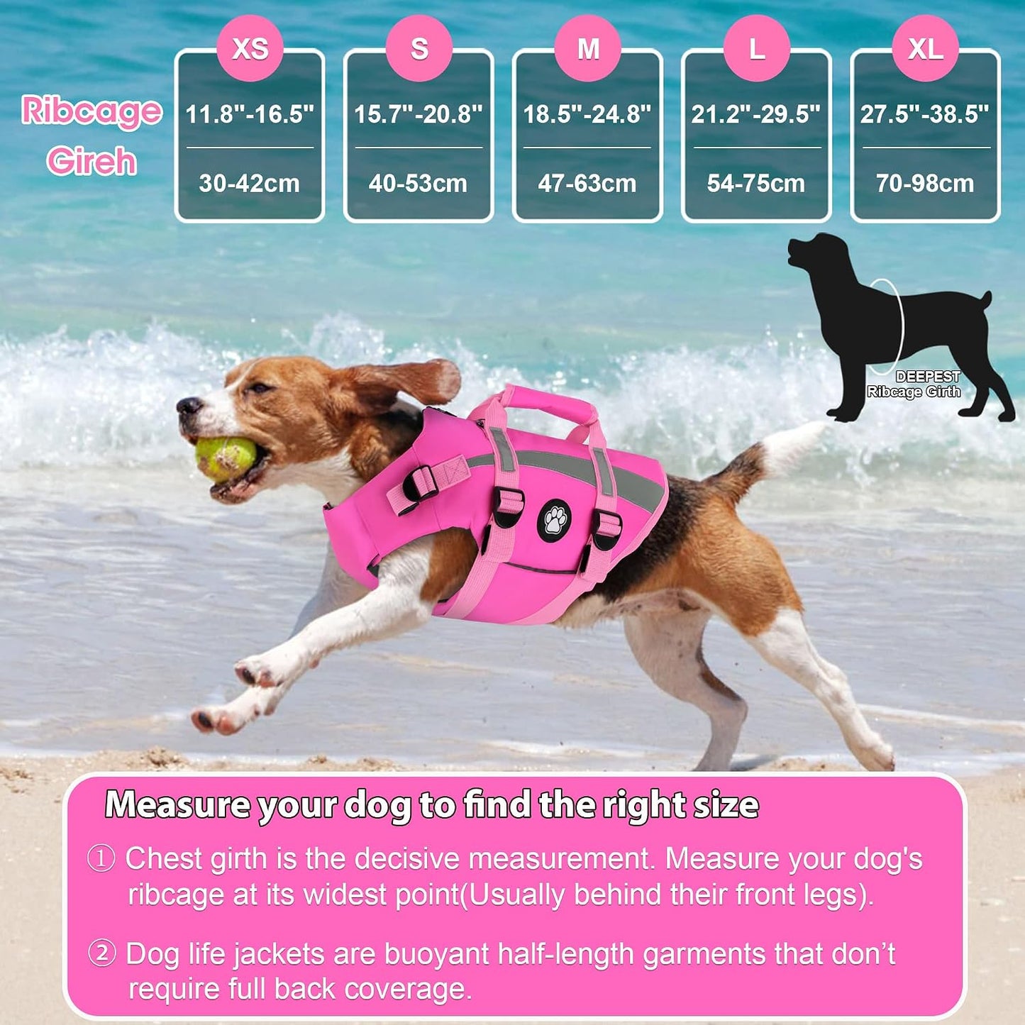 Dogcheer Harness-Style Dog Flotation Vest with Rescue Handle, Reflective Safety Dog Life Jacket, Adjustable Puppy Water Vest for Swimming, Boating, Pool & Beach - Pink, S