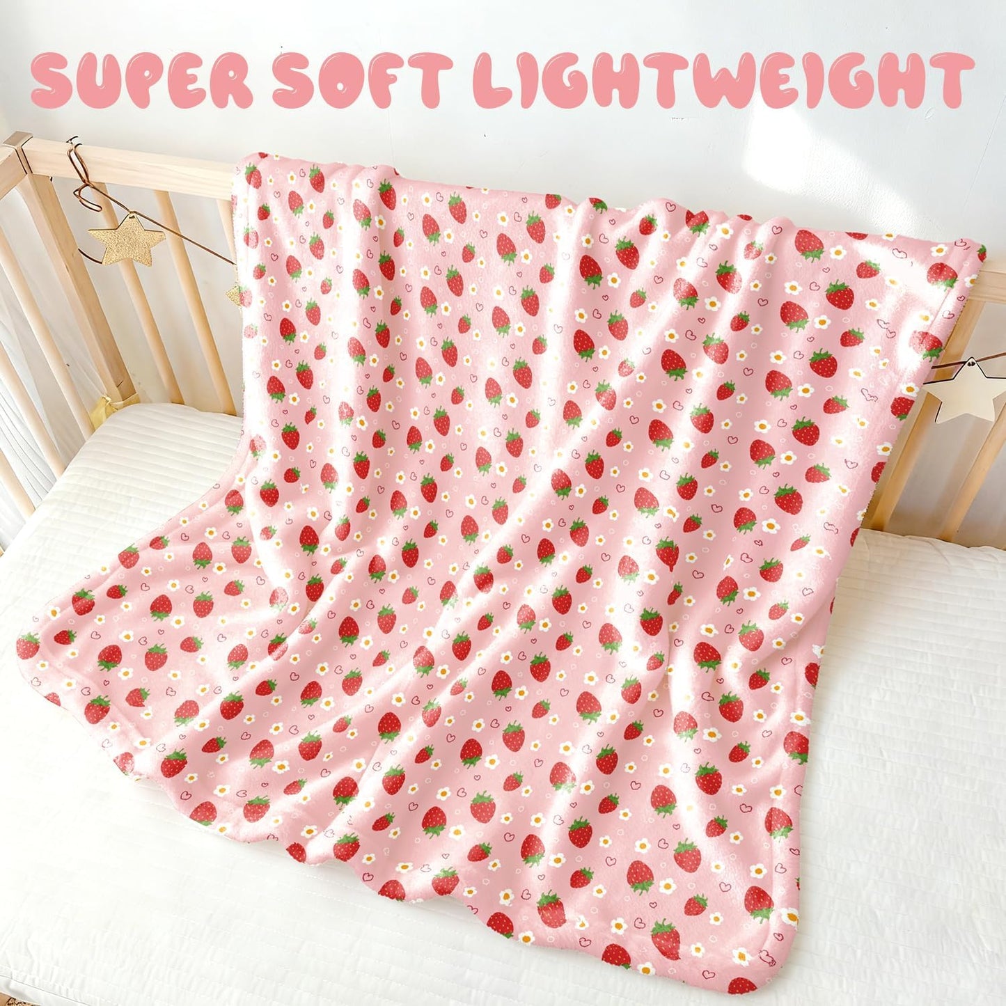 Strawberry Pink Baby Blanket - Ultra Soft, Lightweight & Breathable, Dotted Backing, Plush Nursery Crib Throw for Newborn Infant Toddler, 30x40 Inch
