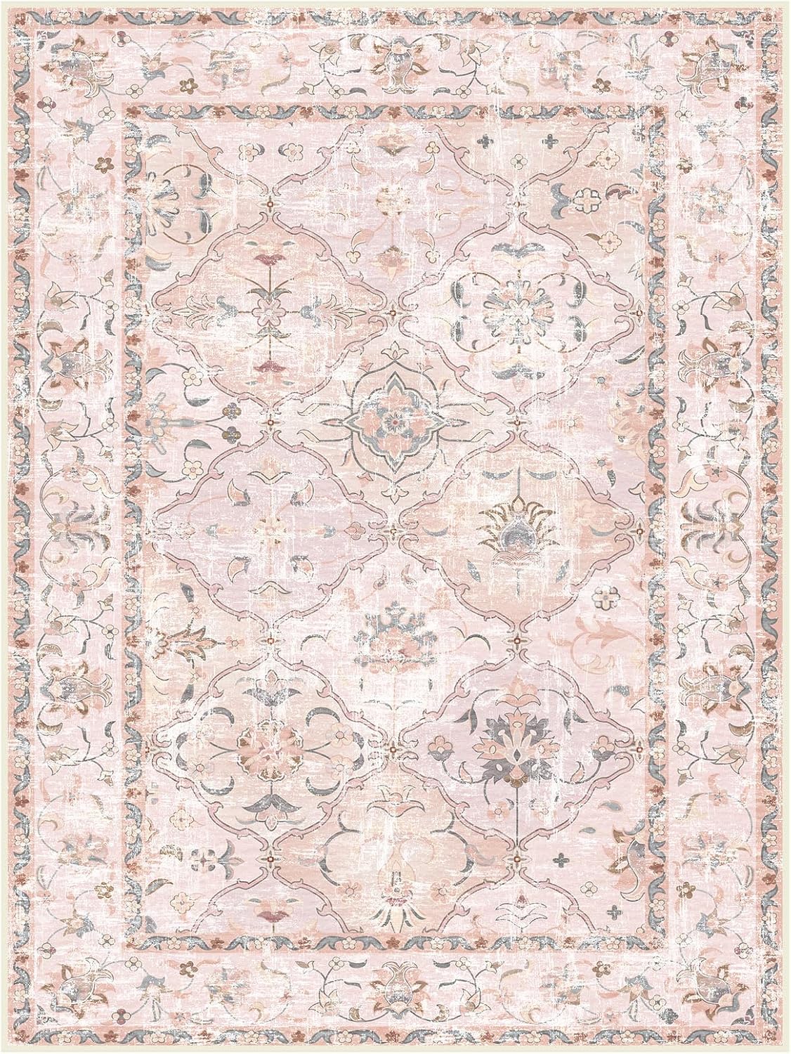 Boho Vintage Area Rugs 5×7 Washable Non-Slip Traditional Pink Carpet for Nursery Living Room Bedroom Dining Room Girls' Room