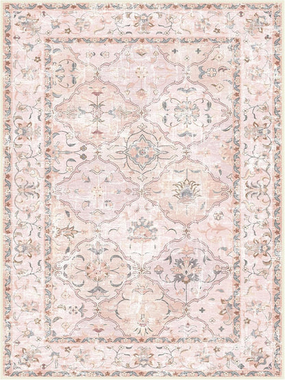 Boho Vintage Area Rugs 5×7 Washable Non-Slip Traditional Pink Carpet for Nursery Living Room Bedroom Dining Room Girls' Room