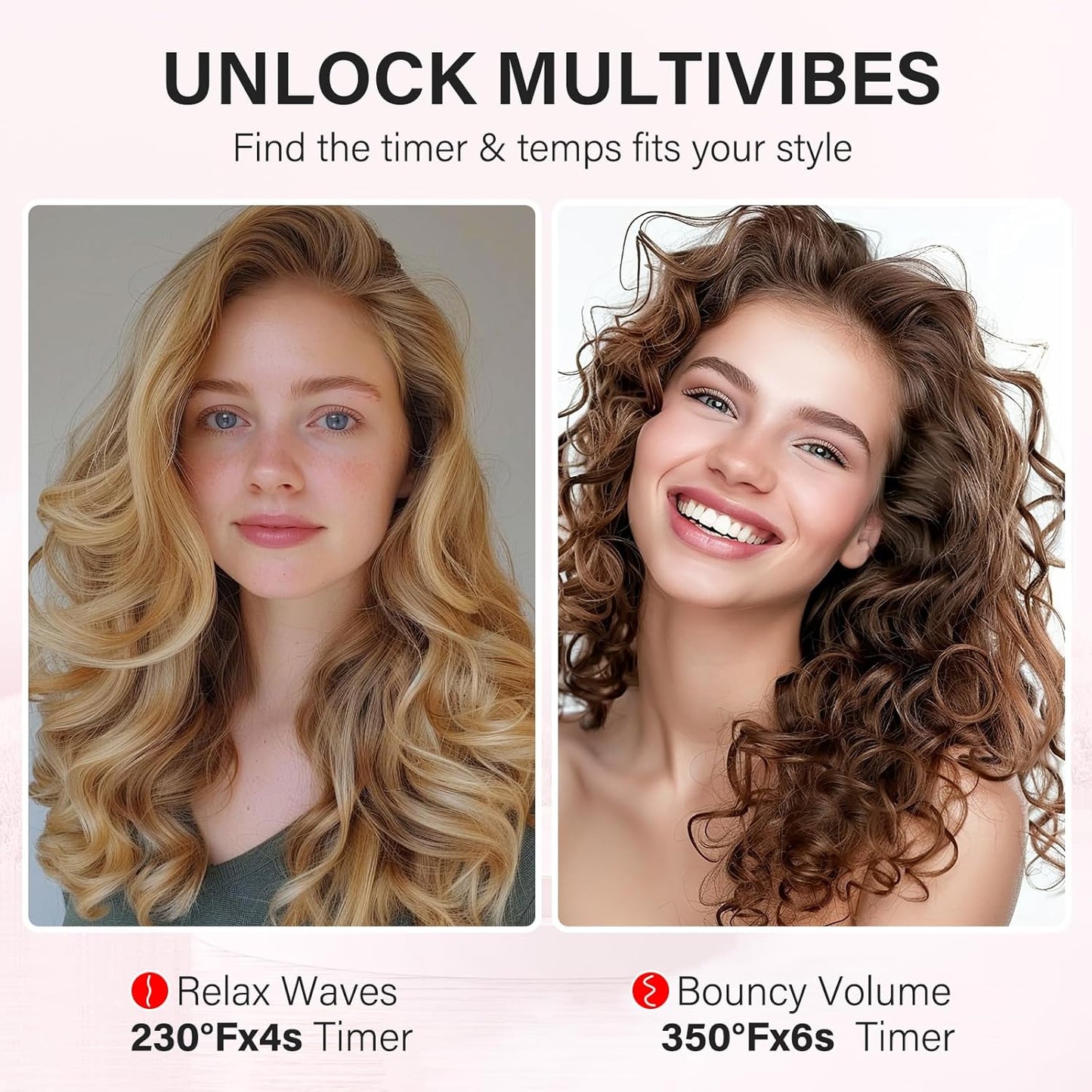 Curling Iron Hair Crimper Waver Beach Waves Curling Wand Hair Curler Beach Waver for Women, Dual Voltage, Anti-Scald, Easy to Use, 1.25 Inch, Pink