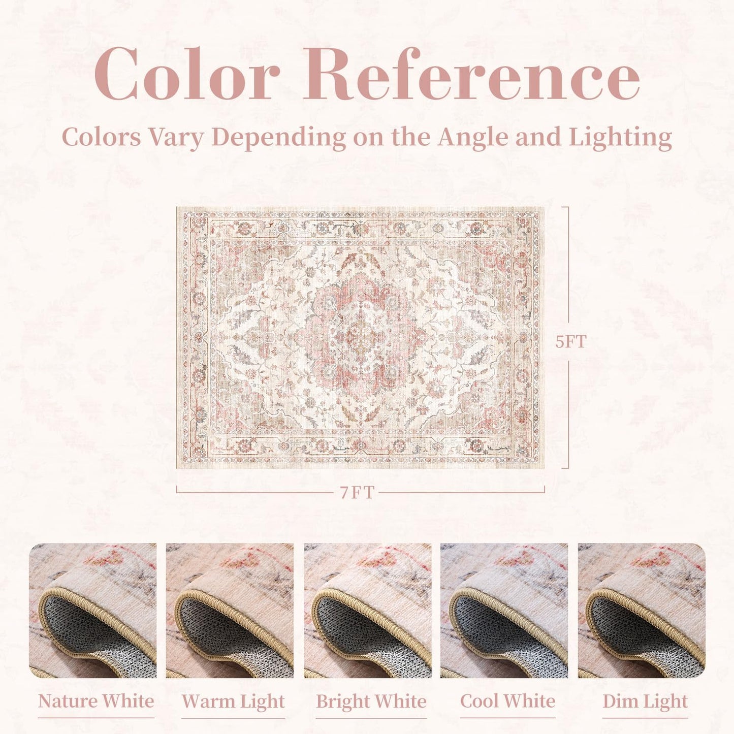 PADOOR 5X7 Area Rug,Rugs for Living Room,Soft Pink Rugs for Bedroom,Machine Washable Rug Non Slip Carpet for Dining Room Living Room Bedside Office