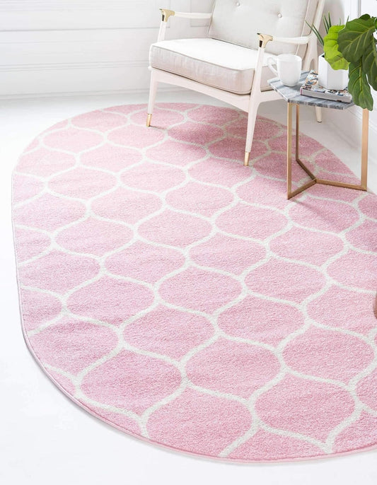 Unique Loom Trellis Frieze Collection Area Rug - Rounded (4' x 6' Oval, Light Pink/ Ivory)