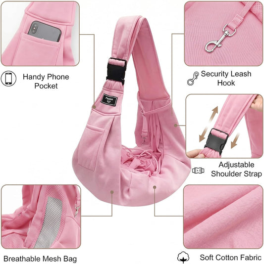 Adjustable Dog Carrier Sling, Hands-Free Pet Shoulder Bag for Small Dogs and Cats, Puppy Carrier Purse for Pet, Travel Safety Essentials (Pink)