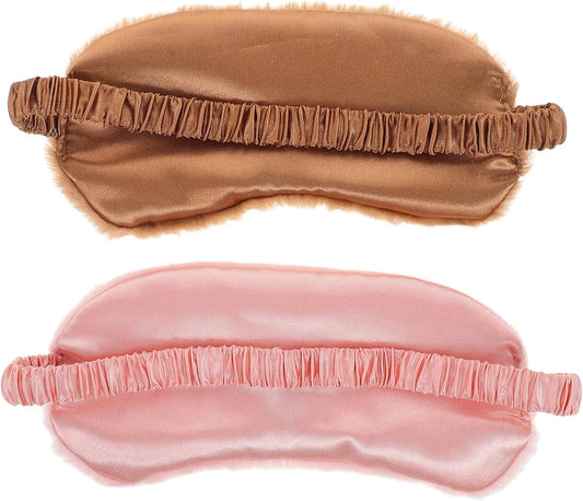 2pcs Fluffy Faux Fur Eye Mask Soft Plush Sleeping Mask for Boy Girl Adults Light Blocking Sleep for Travel Office Home Use Pink Brown