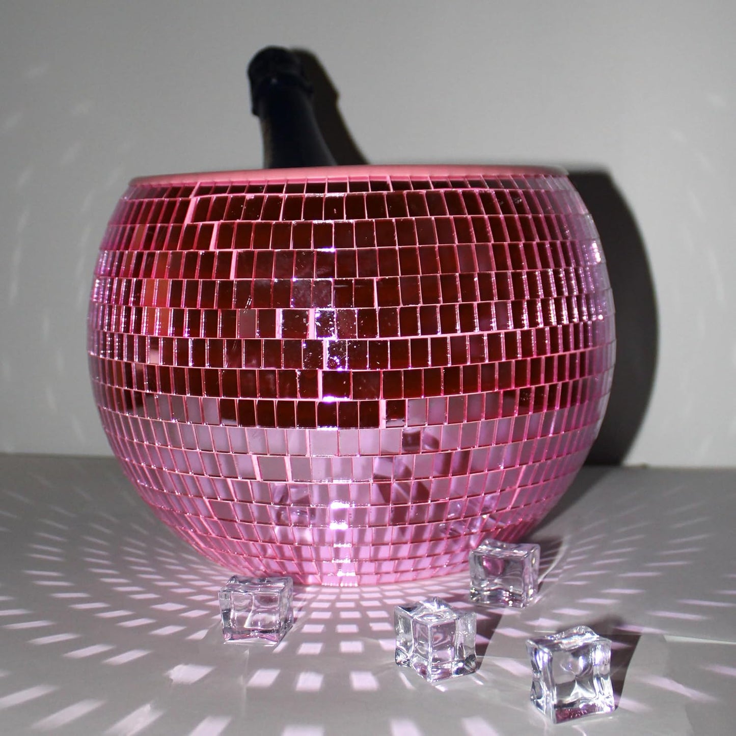 NPW Pink Disco Ball Ice Bucket – Mirrored Cocktail & Champagne Ice Bucket for Parties, Girls’ Night & Bachelorette