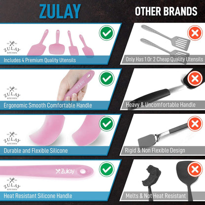 Zulay 4pcs Silicone Spatula Set - Heat Resistant Silicone Tools for Cooking, Baking & Mixing - One Piece Design Spatulas for Non-Stick Cookware - Durable Stainless Steel Core (Pink)