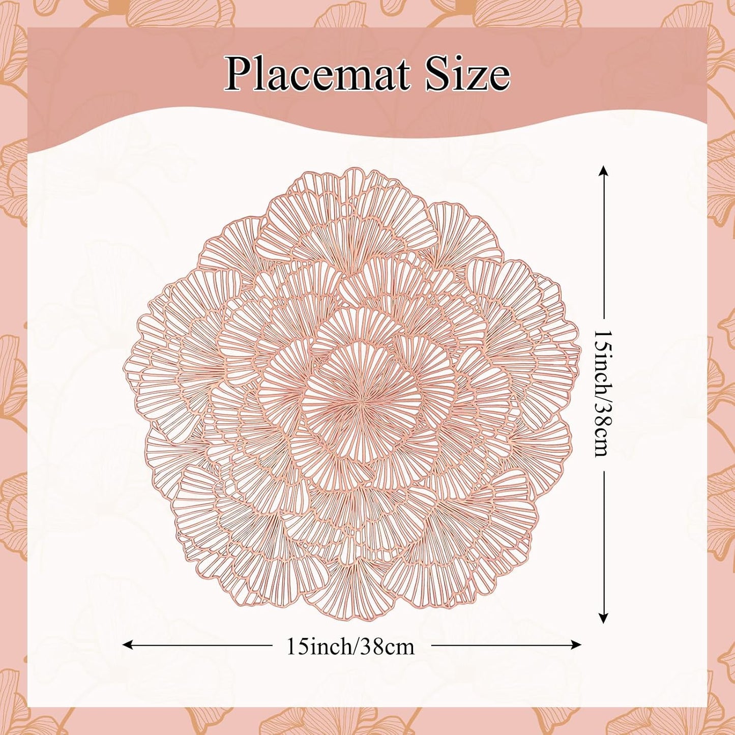Round Rose Gold Placemats Set of 4 Tablemats Flower Vinyl Place Mats Table Setting Kitchen Table Mats for Dining Table Holiday Wedding Decorative