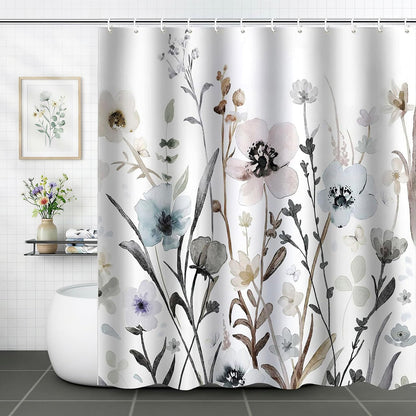 Grey Pink Blue Floral Shower Curtain Watercolor Flower Shower Curtains for Bathroom Waterproof Polyester Fabric Bathroom Curtain 72 x 72 Inch with 12 Plastic Hook