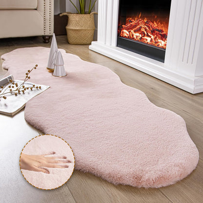 Ashler HOME DECO Ultra Soft Faux Rabbit Fur Chair Couch Cover Area Rug for Bedroom Floor Sofa Living Room Pink 2 x 6 Feet