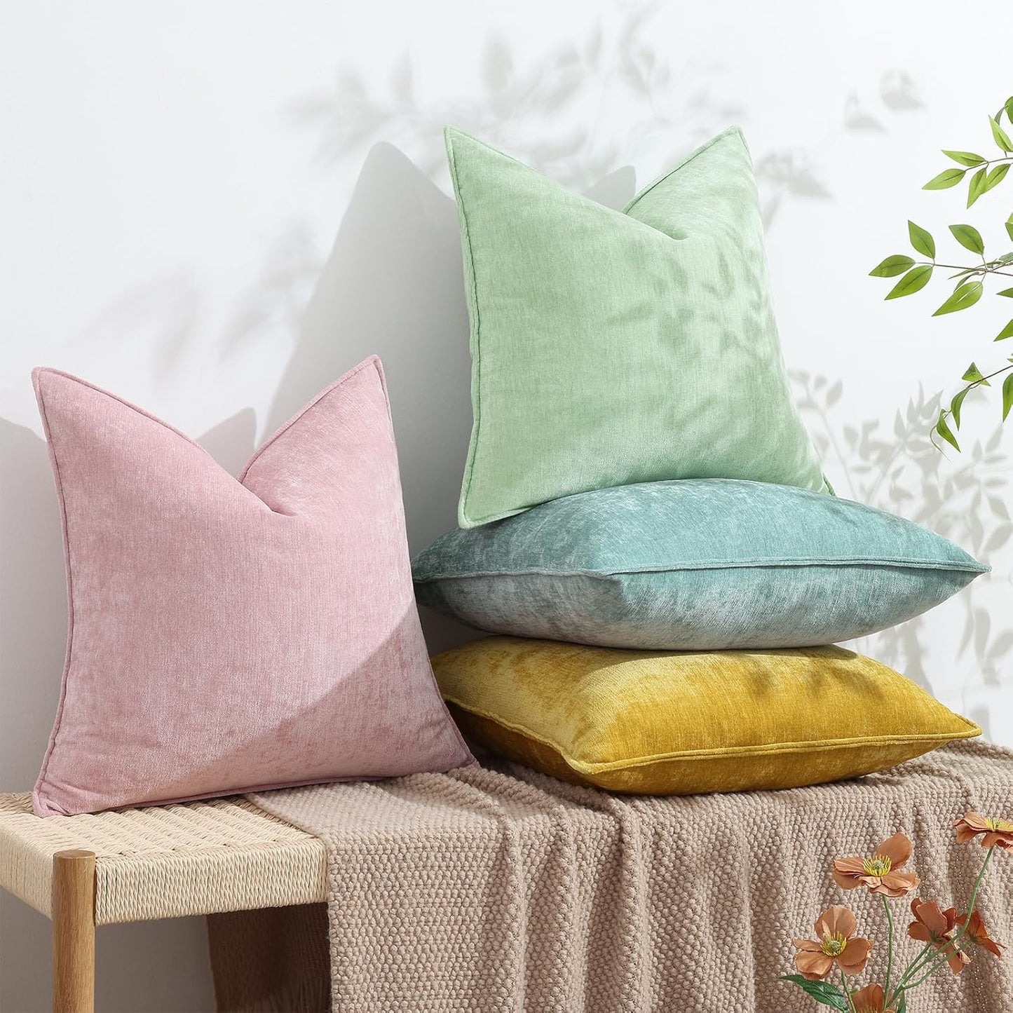 decorUhome Summer Couch Throw Pillow Covers 18x18 Set of 2, Decorative Soft Velvet Modern Cozy Chenille Pillow Cases with Elegant Design for Sofa Bed Living Room Home Decor, Blush Pink