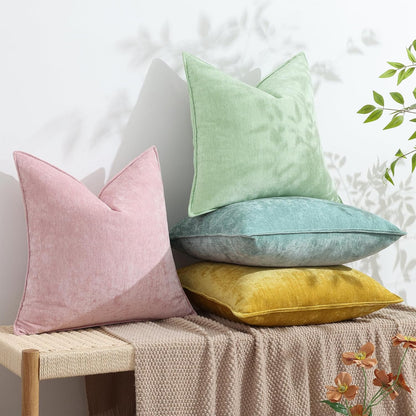 decorUhome Summer Couch Throw Pillow Covers 18x18 Set of 2, Decorative Soft Velvet Modern Cozy Chenille Pillow Cases with Elegant Design for Sofa Bed Living Room Home Decor, Blush Pink
