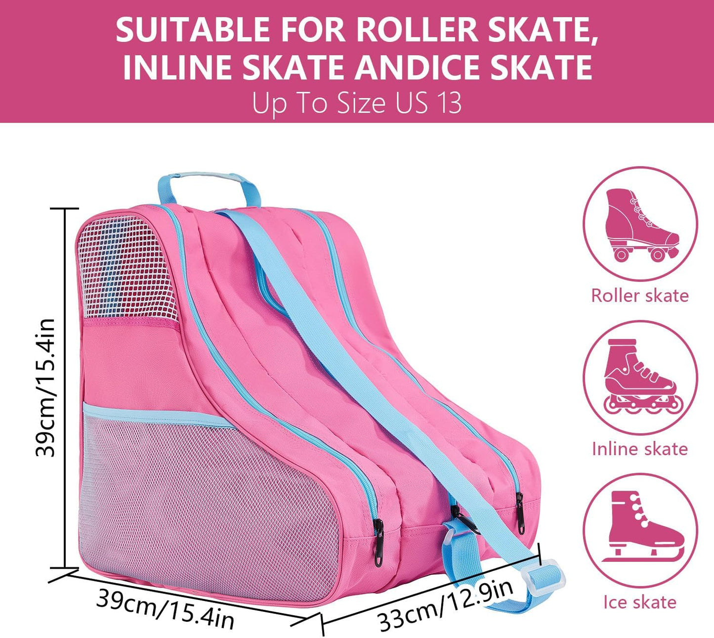 Tanden Roller Skate Bag Ice Skate Bag for Kids and Adult, Roller Blade Bag Figure Ice Skating Bag to Carry Ice Skates Inline Skate Bag