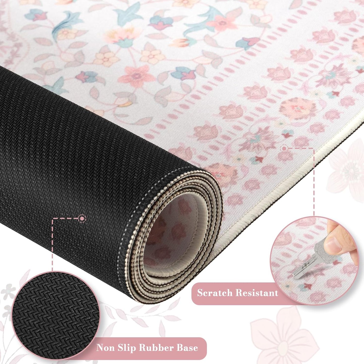 HAOCOO Pink Desk Mat, Non-Slip Office Table Mat, Aesthetic Mouse Pad with Stitched Edge, 35.4" x 15.7" Long Mouse Pad, Waterproof Dorm Desk Mat for Writing, Drawing